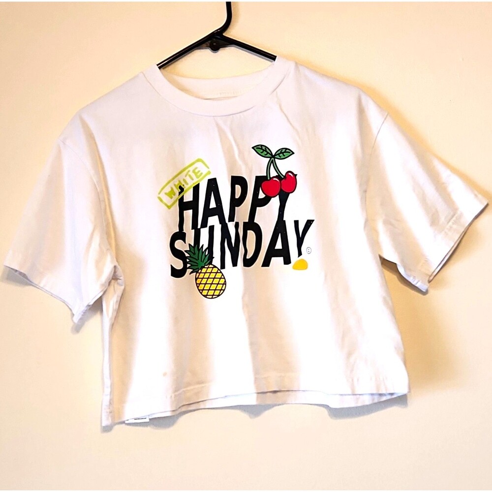 Chocoolate White Graphic Print Crew Neck Short Sleeve T-Shirt Unisex Size XS